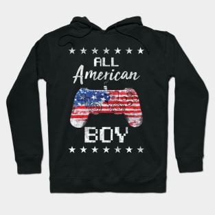 All American Boy, Fourth Of July Boys,Retro Patriotic Kids,Vintage 4th of July,  Boy Independence Day Gamer, USA Gaming Hoodie